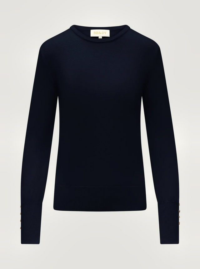 BR&DY Belle Top in donkerblauw – top plat gelegd, volledig zichtbaar