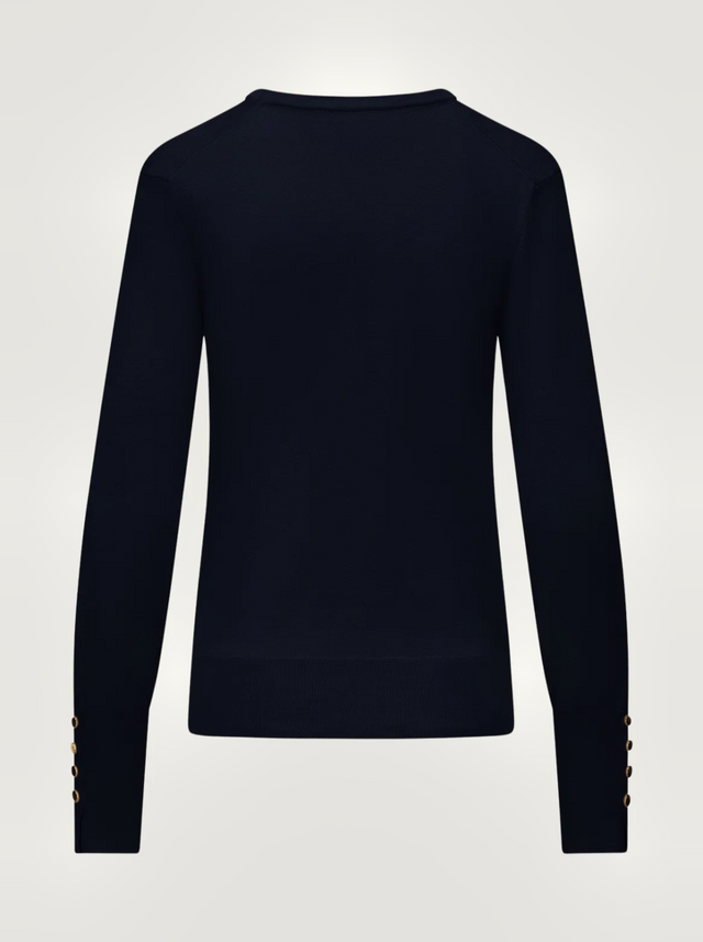 BR&DY Belle Top in donkerblauw – detail van de stof