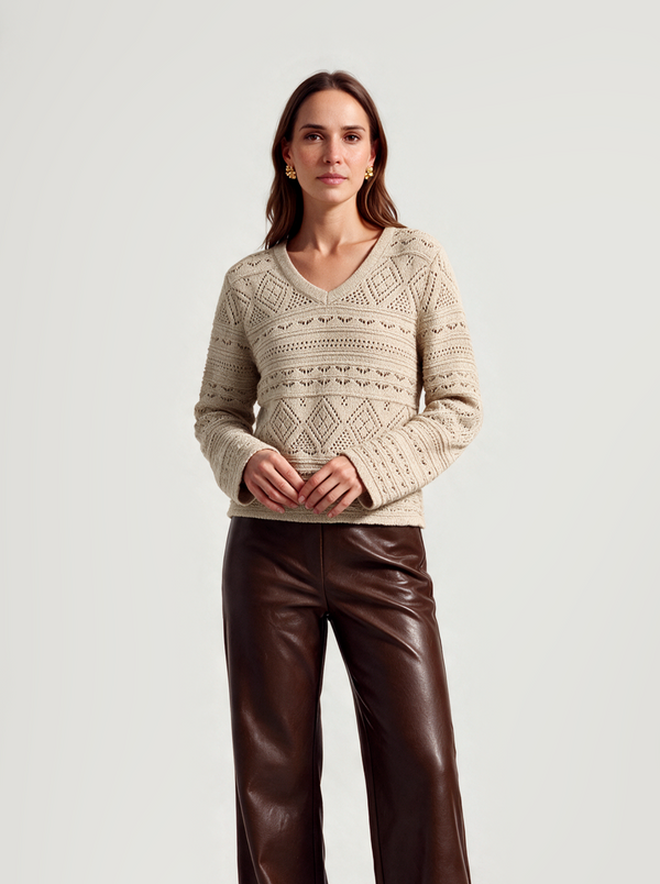 BR&DY Bizou Knit in beige – gebreide dames trui, close-up