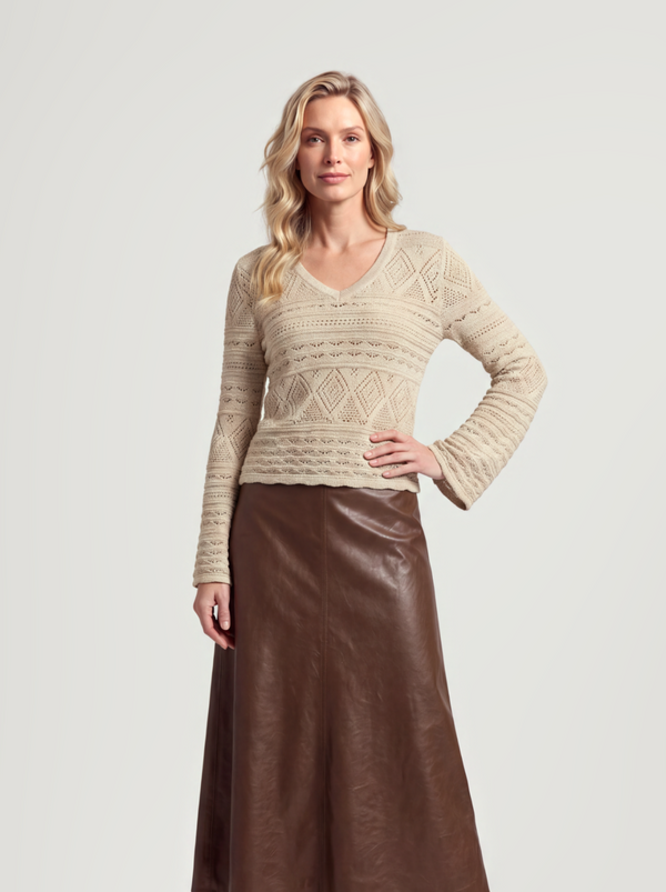 BR&DY Bizou Knit in beige – gebreide dames trui, close-up