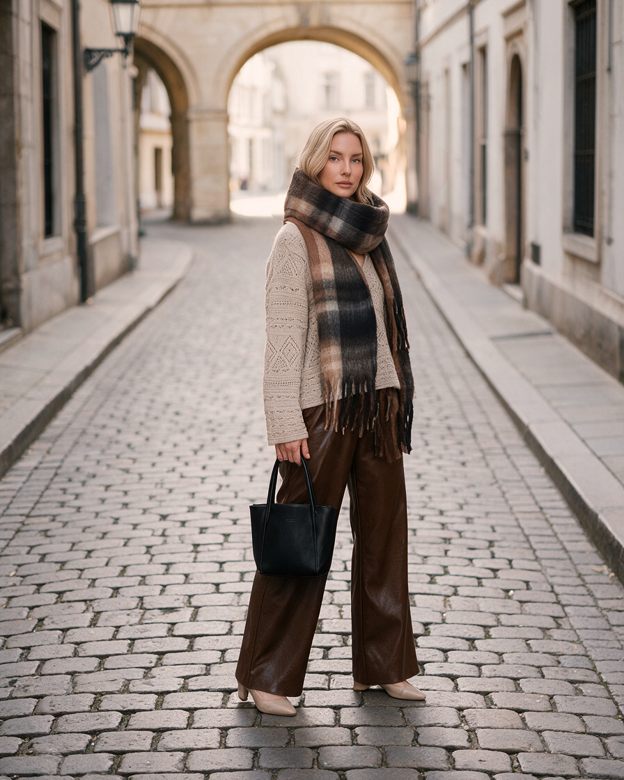 Bizou Knit | Beige met Olivia Pants | Cognac