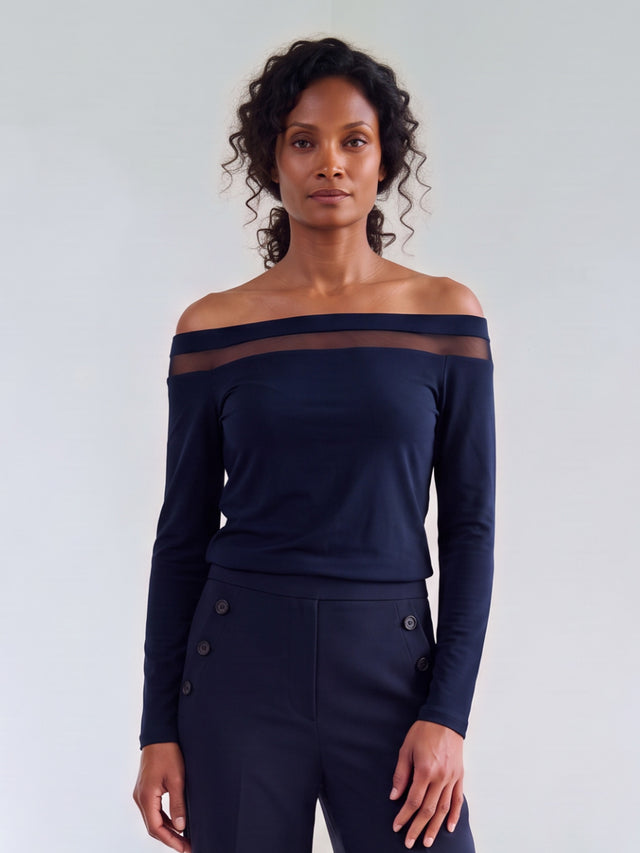 BR&DY Dawn Top in donkerblauw – damestop, close-up
