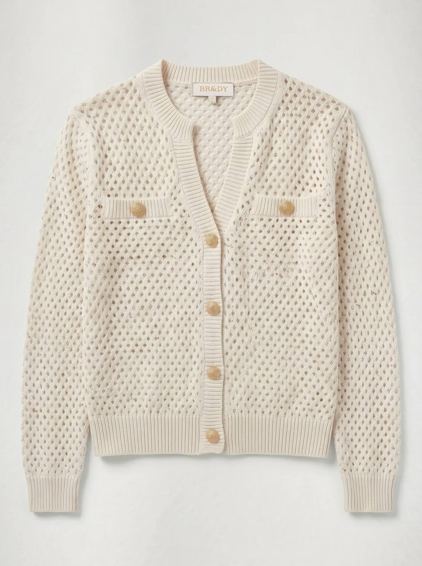 BR&DY Donna Cardigan in ecru – vest plat gelegd, volledig zichtbaar