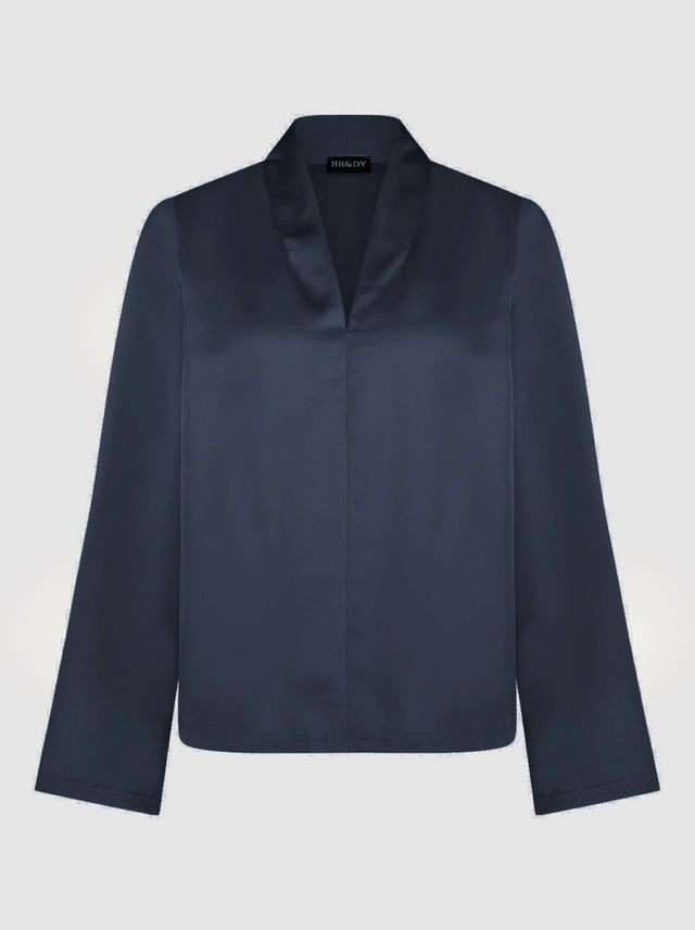 BR&DY Flora Blouse in navy – blouse plat gelegd, volledig zichtbaar