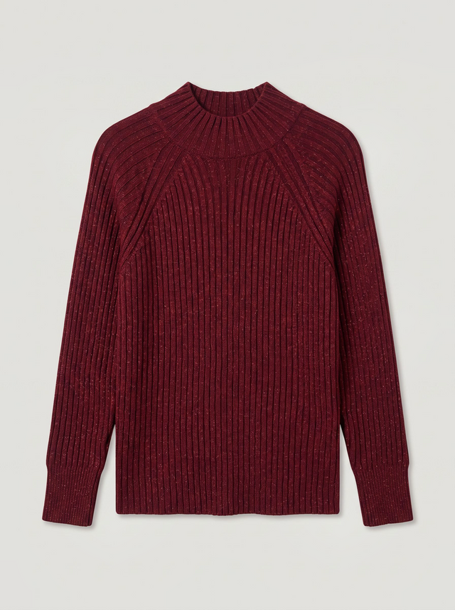 BR&DY Lize Pullover in bordeauxrood – trui plat gelegd, volledig zichtbaar