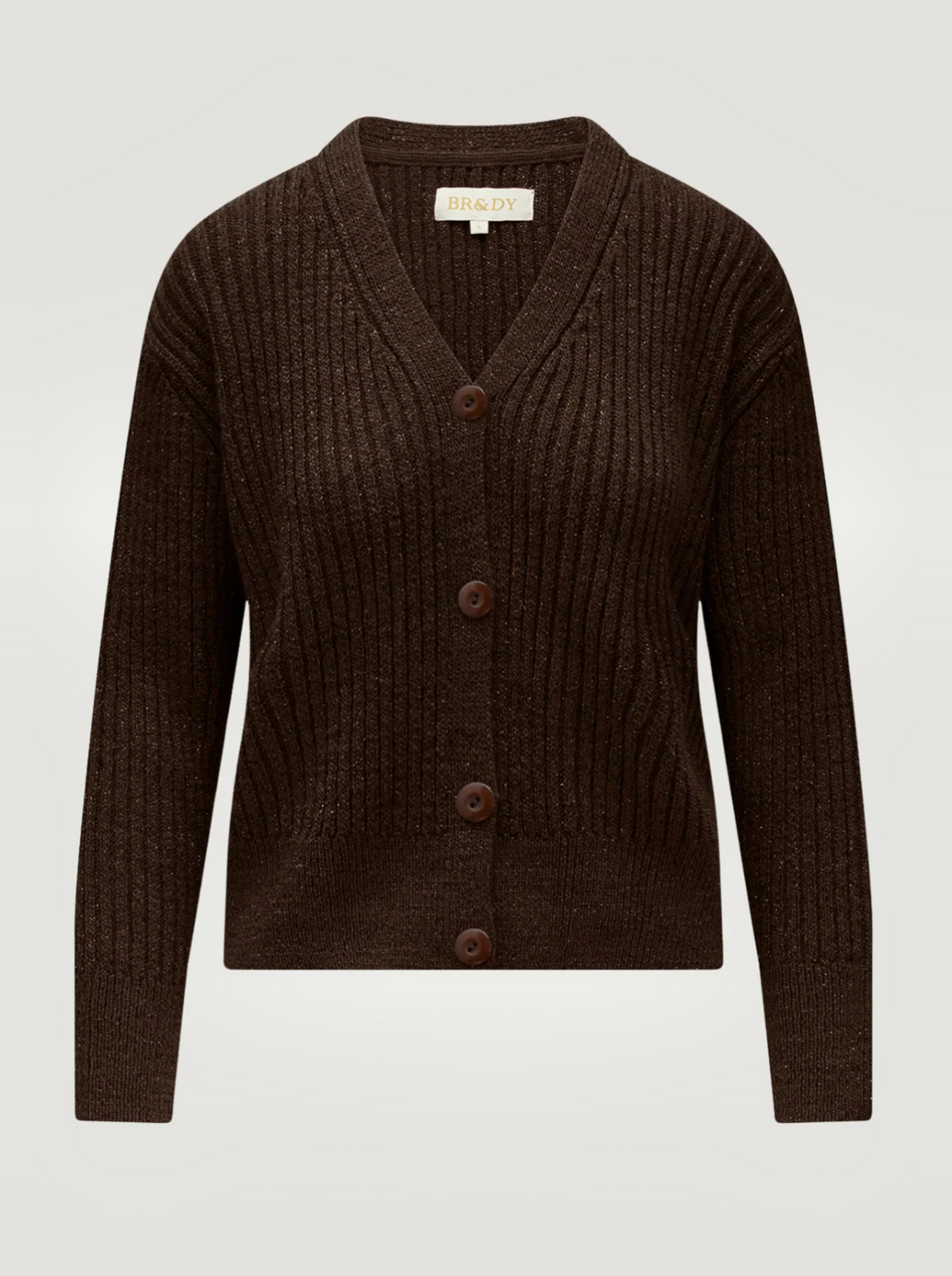 BR&DY Rosie Cardigan in bruin – vest plat gelegd, volledig zichtbaar