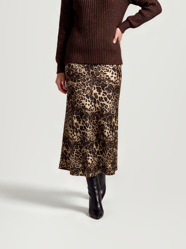 BR&DY Swing Skirt in camel – damesrok met luipaardprint, close-up