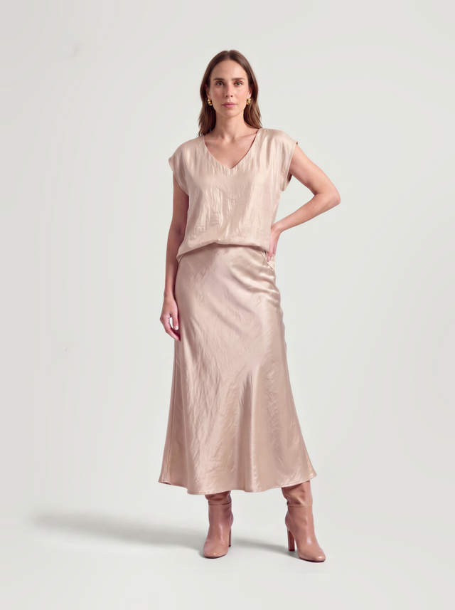BR&DY Swing Skirt in goud – rok ten voeten uit gedragen
