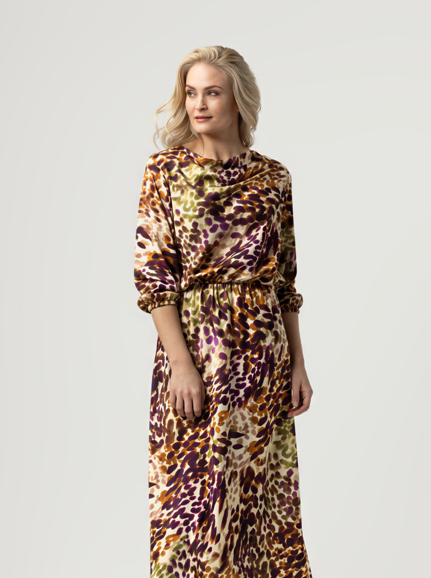 Zoé Dress Purple — close-up van de jurk met geschilderde print